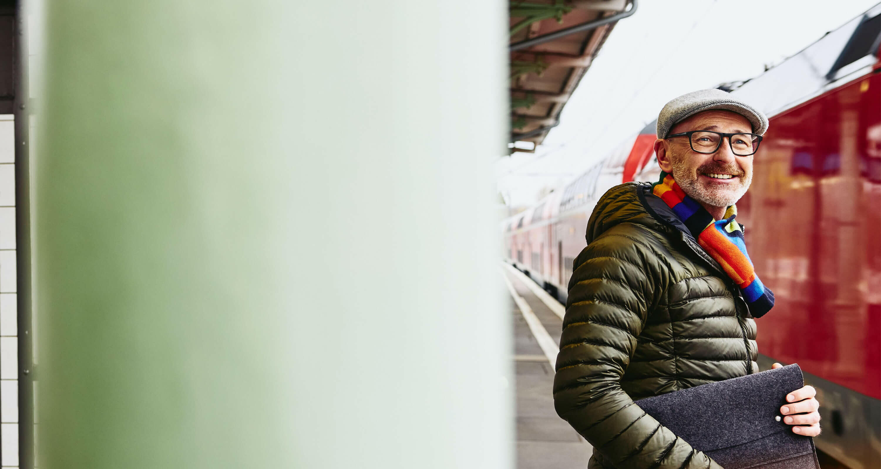 man smiling and waiting